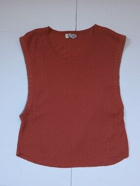 Free People Ribbed Crop Tank In Rust With Sliver Beading Detailing S/M